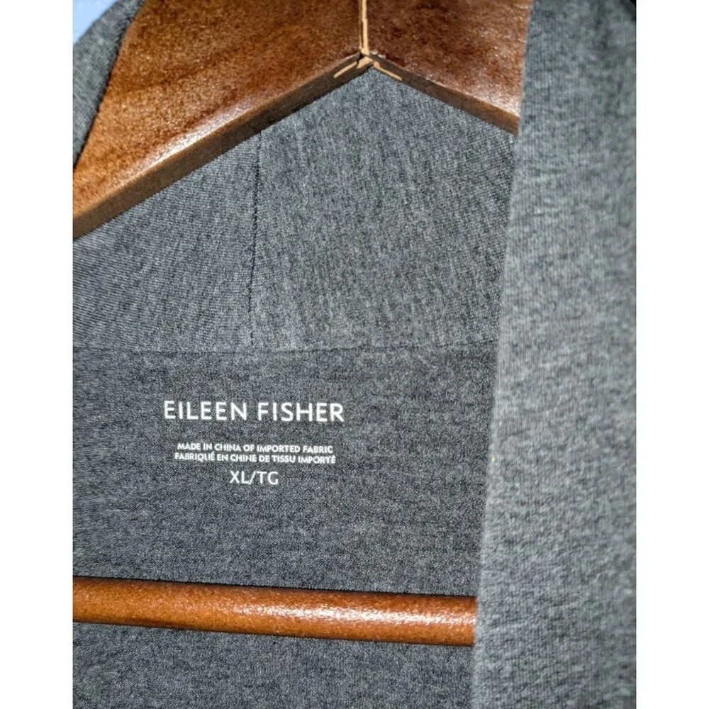 Eileen Fisher Womens Charcoal Gray Open Front Cardigan Pockets XL Relaxed Fit Li - Picture 3 of 11